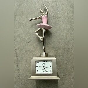 3-D Pink Ballerina Theme Stainless Steel White Faced Clock by JAS w New Battery